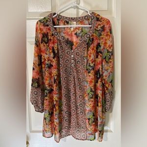 Fig and Flower sheer long sleeved blouse 1X
